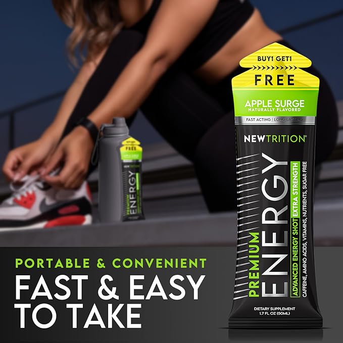 NewTrition® Extra Strength Energy Shots, 250mg Caffeine Energy Shots with Vitamin B & Amino Acids, Sugar-Free Vitamin Energy Shot, 1.7 fl oz (Pack of 6, Apple Surge)