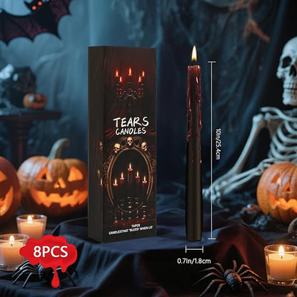 8 Pack Halloween Bleeding Candles, Black Vampire Tears Taper Candles Spooky Blood Drip Candles Set for Halloween Party Gothic Home Vampire Theme Rituals Decoration