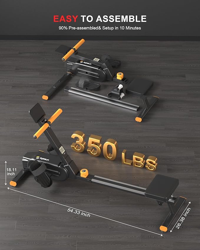 Magnetic Rowing Machines for Home, Rower Machine with 16 Levels Powerful Silent Magnetic Resistance, 350lbs Weight Capacity, LCD Monitor, Silent Rail System, Compact Row Machine for Home Gym Exercise