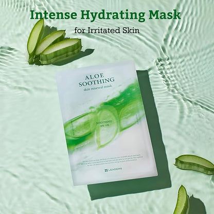 LEADERS Aloe Soothing Skin Renewal Mask ??Calms Irritated Skin, Reduces Redness & Provides Deep Hydration ??Gentle Formula for Sensitive Skin ??Hydrating Face Mask with Aloe Vera ??10 Sheets