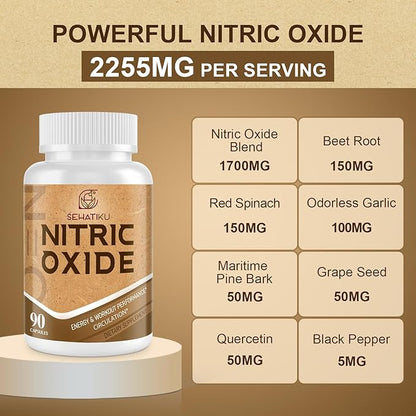 Nitric Oxide Supplement, Nitric Oxide Booster & 6-in-1 Phytonutrient Blend for Heart, Flow, Immune - 90 Capsules (1 Bottle)