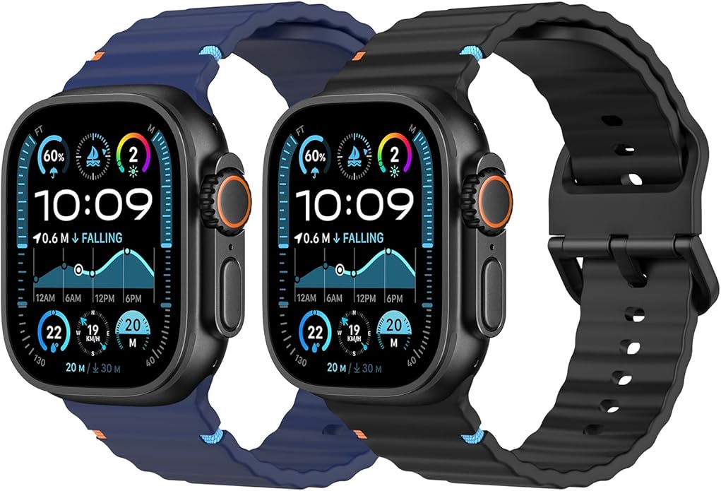 MoKo 2Pack Sport Watch Band Compatible with Apple Watch Band Ultra3/2/1 49mm/Series 11/10/9/8/7/6/5/4/3/2/1/SE3/SE2/SE 46/45/44/42/41/40/38mm,Adjustable Breathable Strap