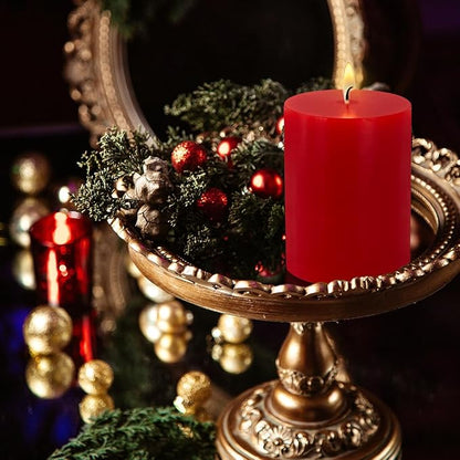 Red Pillar Candles Set of 3 - Dripless Unscented - 3x4, 3x6 & 3x8 inches Decorative Candles for Home Decor & Table Centerpieces