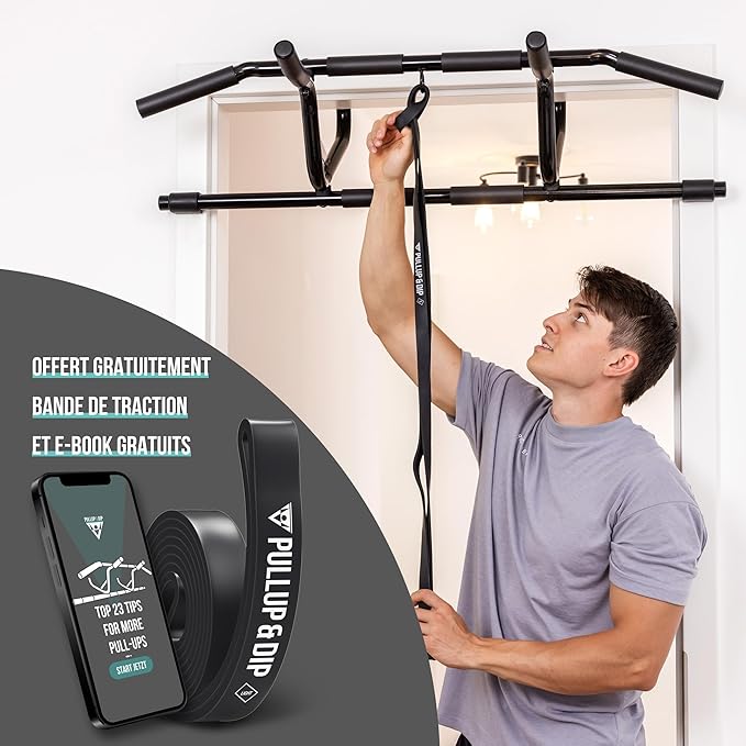 PULLUP & DIP Pull-up bar for door frames for hanging without screws and no slipping, professional door bar, pull-up bar with padded handles