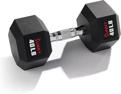 Sunny Health & Fitness Hex Style Dumbbell 5 LBS TO 50 LBS Chrome Handles, Hand Weight for Strength Training, Home Gym, Exercise, Workout Equipment Multiple Size Options