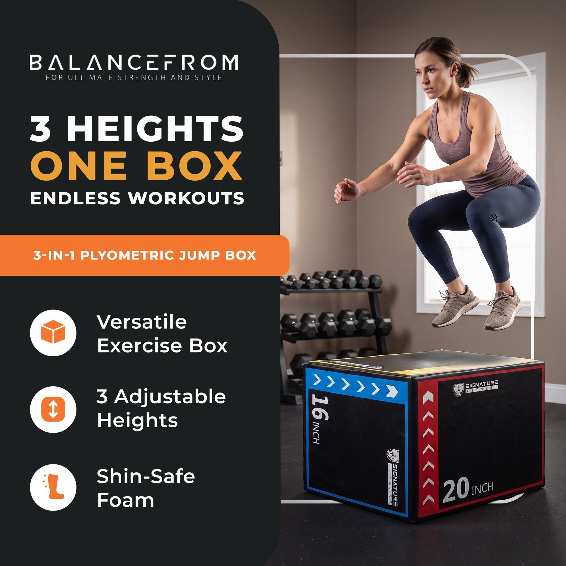 BalanceFrom 3-in-1 Foam Plyo Jump Box for Home Gym, Plyometric, HIIT and Strength Training