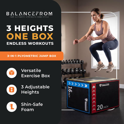 BalanceFrom 3-in-1 Foam Plyo Jump Box for Home Gym, Plyometric, HIIT and Strength Training