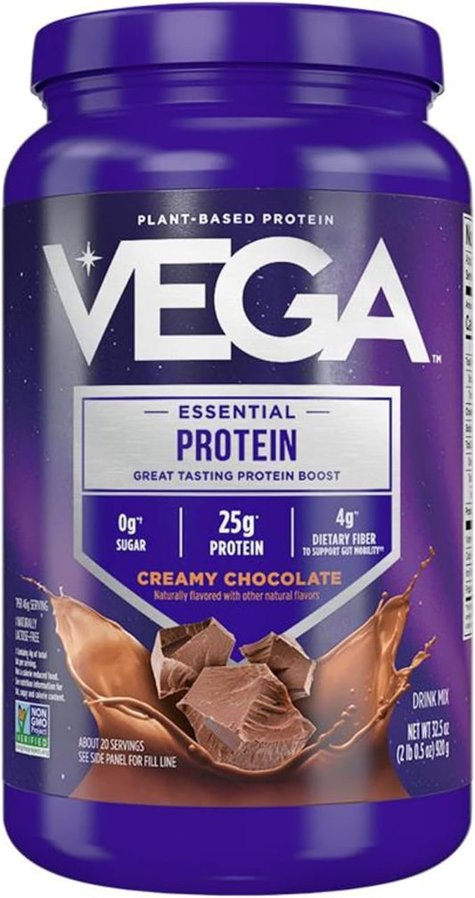 Vega Original Essential Protein - 25g Plant-Based Protein, Creamy Chocolate, 20 Servings, Vegan