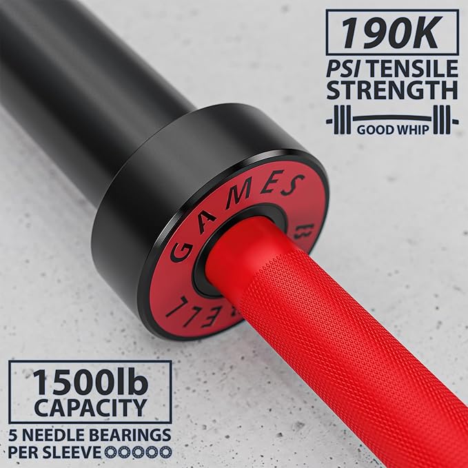 Synergee Games 15kg and 20kg Colored Ceramic Coated Barbells. Rated 1500lbs for Weightlifting and Powerlifting. Black, Red, Grey, Pink