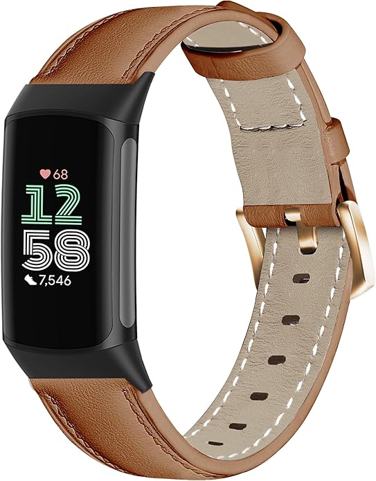 Leather Watch Bands Compatible with Fitbit Charge 6/Charge 5,Genuine Leather Replacement Straps for Charge 6/Charge 5 for Women Men.