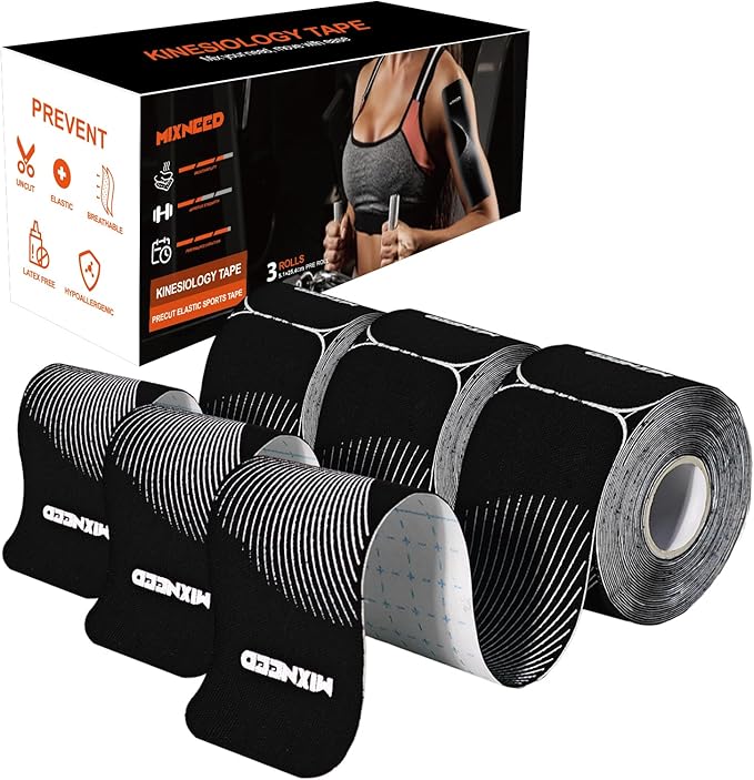 Precut Kinesiology Tape - 60 Strips (3 Rolls) | Waterproof Kinesiology Tape for Muscle & Joint Support, Athletic Knees, Shoulders, Back Pain Relief | Sport Tape for Weightlifting, Running