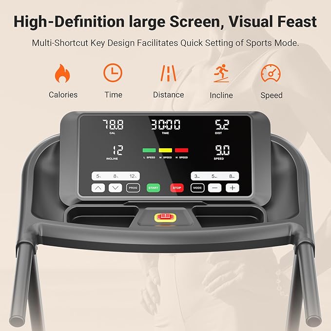 THERUN Incline Treadmill for Running and Walking, 300 lbs Weight Capacity, Wide Belt, 3.0 HP, 18" LED Screen, 2 Layers Shock-Absorbing