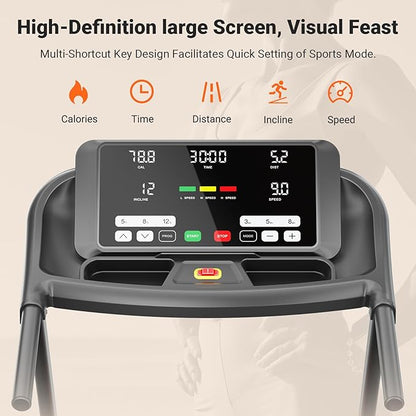 THERUN Incline Treadmill for Running and Walking, 300 lbs Weight Capacity, Wide Belt, 3.0 HP, 18" LED Screen, 2 Layers Shock-Absorbing