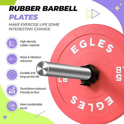 EGLES Vibrant Colorful Olympic Weight Plates, Rubber Barbell Plates, 2-inch Standard Virgin Rubber Bumper Plate 10 15 25 35 45LB for Home Gym Weightlifting, Strength Training, Fit Workouts
