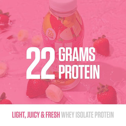 RYSE Clear Protein Shake - Strawberry Banana - 100 Calories, 22g Whey Isolate Protein, Sugar-Free, 0g Fat & Lactose-Free - Refreshing Ready-to-Drink Beverage - 16.9 fl oz Bottles (12-Pack)