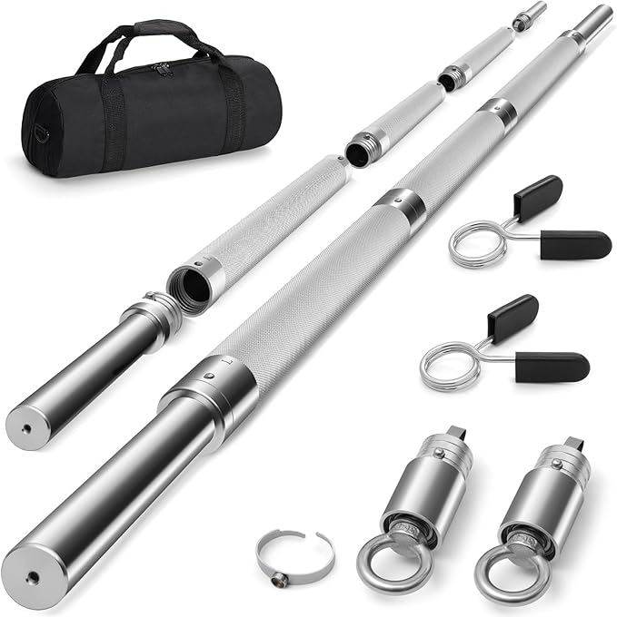 DASKING 4ft/4.9ft Barbell, 1-Inch Standard Detachable Bar, Portable Strength Training Bar for Weightlifting, Squat, Bench Press, Home Gym, 450LBS, Includes Silent Collars