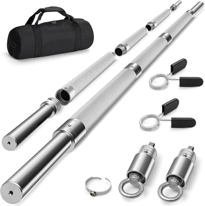 DASKING 4ft/4.9ft Barbell, 1-Inch Standard Detachable Bar, Portable Strength Training Bar for Weightlifting, Squat, Bench Press, Home Gym, 450LBS, Includes Silent Collars