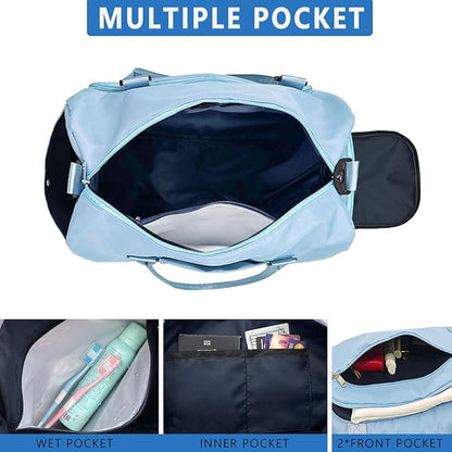 woogwin Gym Bag for Men & Women with Shoes & Wet Compartment Waterproof Duffle Bag for Travel Sports Workout Overnight Weekender(21",Blue)