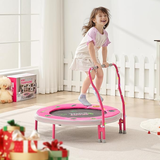 SPORTSOUL Mini Trampoline for Kids 3-6 with Super Safe Foam Handle Bar, 3ft Toddler Trampoline Indoor with No-Gap Cover for Indoor and Outdoor