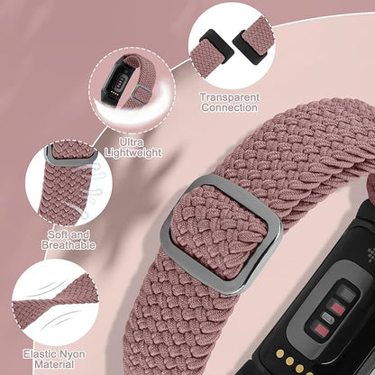 Braided Band Compatible with Fitbit Charge 6/Fitbit Charge 5, Soft Nylon Solo Loop Adjustable Replacement Wristband for Women Men