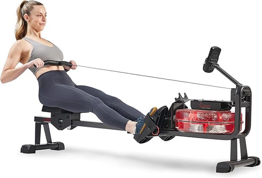 Sunny Health & Fitness Premium Water Rower w/Intensive Dynamic Real-Time Resistance, 300 LB Capacity Flip-able Rowing Machine for Home Training, Optional Free SunnyFit App Connection