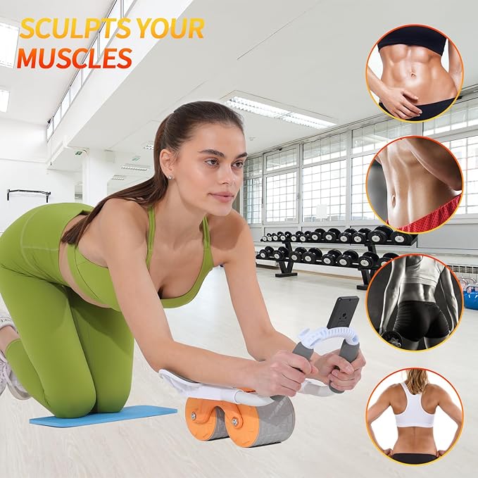 2024 New Ab Roller Wheel with Timer & Knee Mat,Automatic Rebound Abdominal Wheel with Elbow Support Ab Workout Equipment for Strengthening Core Muscles Abs Exercise Roller for Women Men