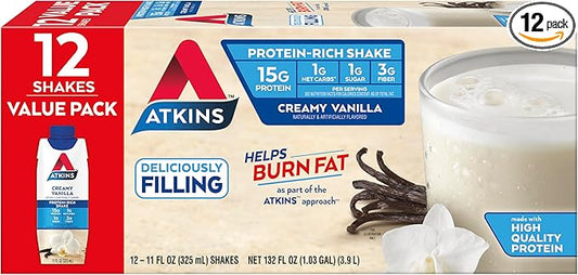 Atkins Creamy Vanilla High Protein Shake, 15g Protein, Low Glycemic, Low Carb and Low Sugar Shakes