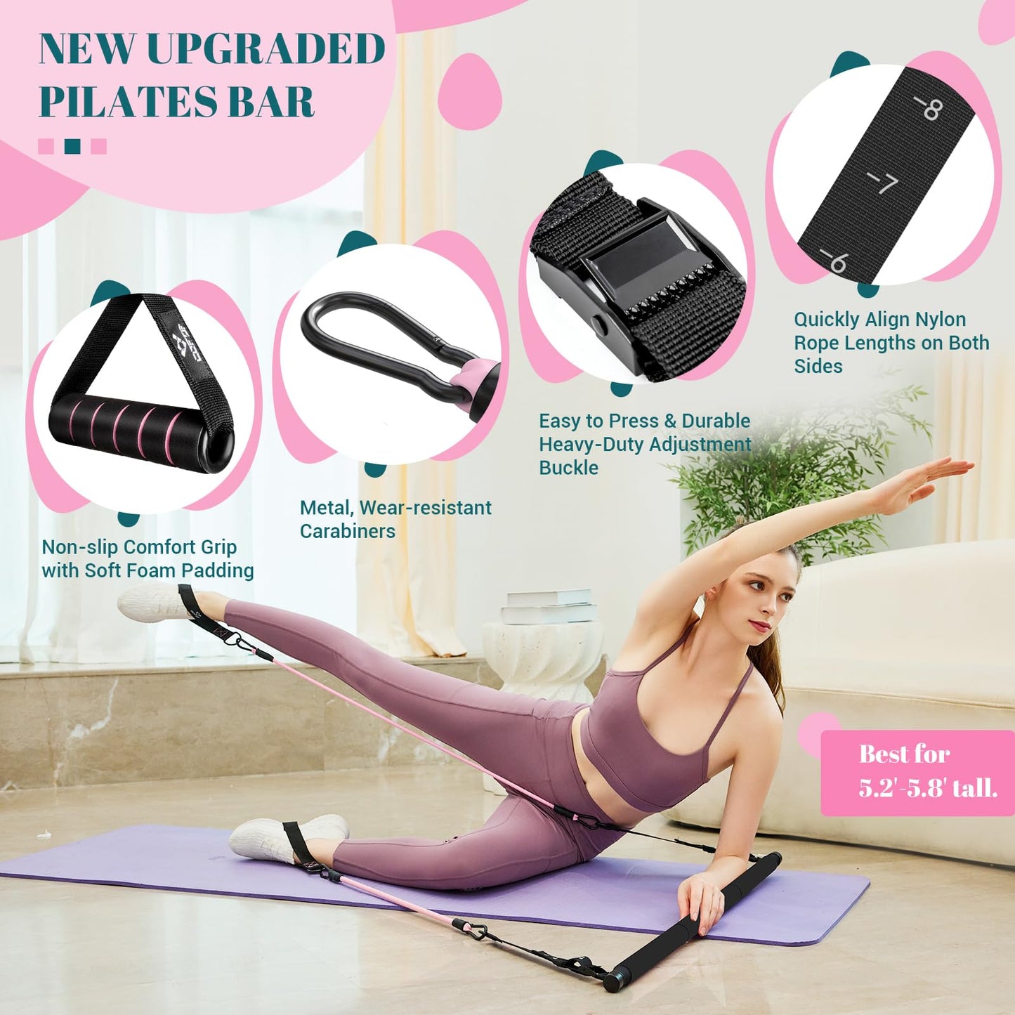 Pilates Bar Kit with Resistance Bands, Multifunctional Yoga Pilates Kit