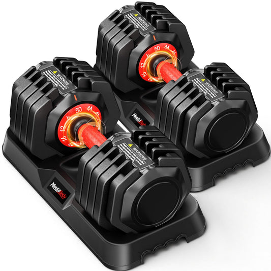 Mouldbody Adjustable Dumbbell Set Pair 50 lb, 10-in-1 Free Weight Set