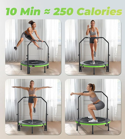 BCAN 40"/48" Foldable Mini Trampoline, Rebounder Trampoline for Adults, U/T Adjustable Foam Handle, Exercise Rebounder for Adults Indoor/Garden Workout, Max Load 330lbs/440lbs