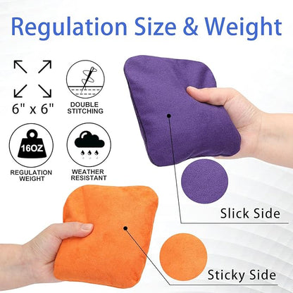 EunHo Dual Sided Cornhole Bags Regulation Set of 8 Professional Cornhole Bean Bags Slick and Stick for Tossing Game-All Weather