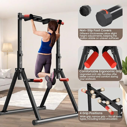 Power Tower Pull Up Dip Station Foldable, Pull Up Bar Station Adjustable, Multi-Function Home Gym, Strength Training Fitness Equipment, Triangular Design, for Home Outdoor