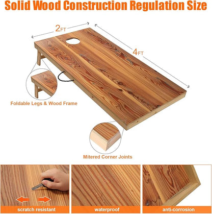 Solid Wood Premium Cornhole Game Set, Bean Bag Toss Game for Tailgate, Outdoor, Backyard - Professional Portable Cornhole Boards & Set of 8 Cornhole Bean Bags (Junior, Tailgate, Regulation Size)
