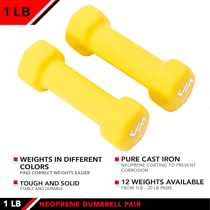 JFIT Dumbbell Pairs or Sets – Neoprene & Vinyl Coated Hand Weights for Home Gym, Strength Training, Aerobics, Cardio Exercise and Fitness
