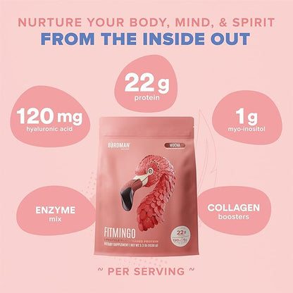 Fitmingo Vegan Protein Powder with Inositol, Collagen Boosters, Hyaluronic Acid and Vitamins | Low Carb, Dairy Free, Low Calorie | 22g Plant Based Mocha Protein Powder with Myo-Inositol