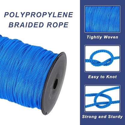 MECCANIXITY 3/16 Inch Polypropylene Rope Braided Ropes, 328ft Nylon Rope Hollow Utility Cord for Clothesline, Camping, Hiking, Outdoor, Navy Blue