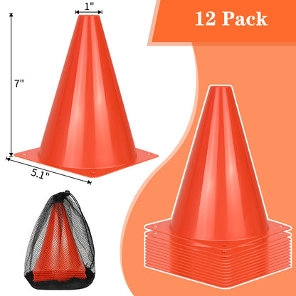 PXZBLG 12pcs Soccer Cones, 7 Inch Soccer Cones, Plastic Traffic Cones, Training Cones for