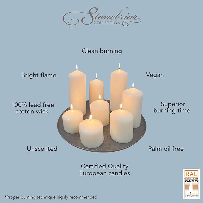Stonebriar Unscented White Tall Pillar Candles, 80 Hour Burning Candle Pillars, Perfect for Decor, Weddings, Emergencies 3" X 8", 6 count