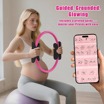 Pilates Essentials Kit for Home Workouts, Pink Pilates Equipment with Pilates Ring and Ball Set for Beginners,Workout Bands Resistance for Women, Large Yoga Ball for Pregnancy & Exercise