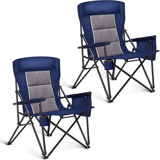 HIGH POINT SPORTS Oversized Camping Chairs for Adults, High Back Heavy Duty Lawn Chair Support