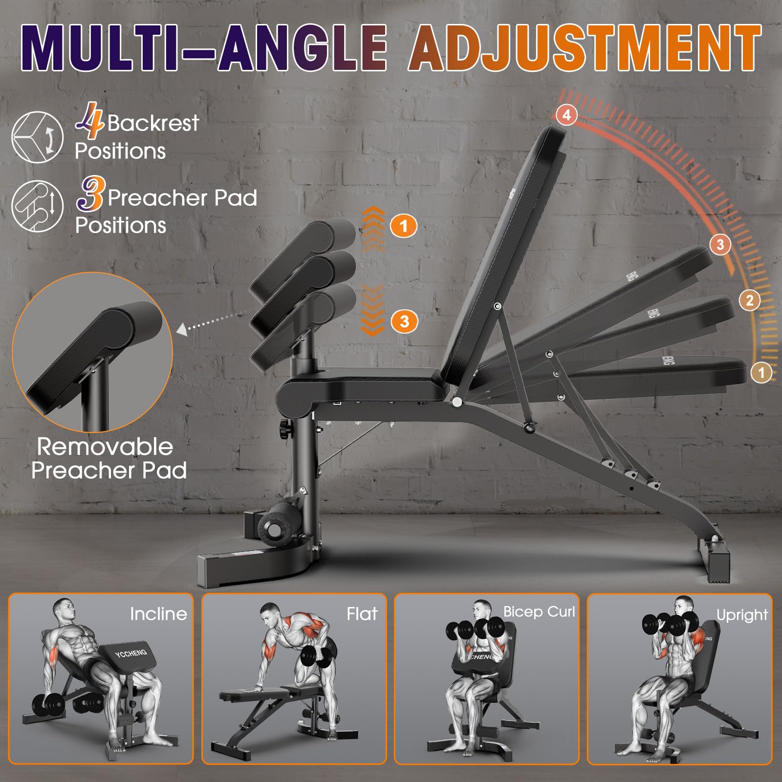 YCCHENG Adjustable Weight Bench with Barbell Rack Set for Home Gym