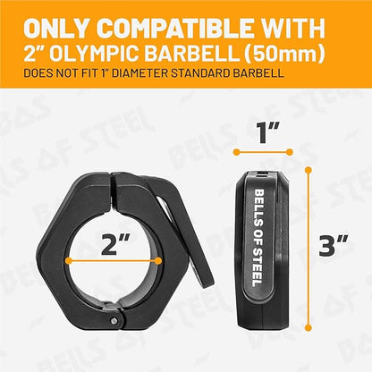 Magnetic Barbell Collars [Bells of Steel] Premium Weight Bar Clamps, Quick Release Barbell Clips, Olympic Barbell Clamps, High Strength Nylon Gym Clips, Pair, Black