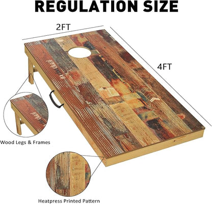 Solid Wood Premium Cornhole Game Set, Bean Bag Toss Game for Tailgate, Outdoor, Backyard - Professional Portable Cornhole Boards & Set of 8 Cornhole Bean Bags (Junior, Tailgate, Regulation Size)