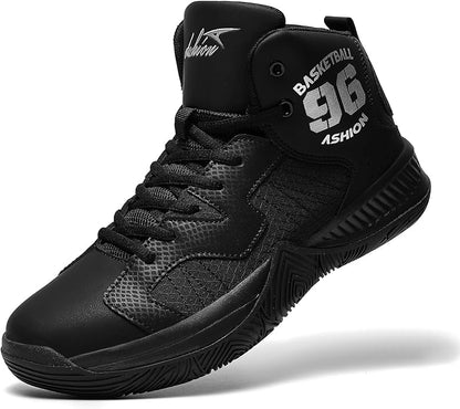 ASHION Kids Basketball Shoes Boys Girls Sneakers Mid-Top Lace Up Cushion Anti Slip Athletic Outdoor Sport Shoes for Unisex-Child