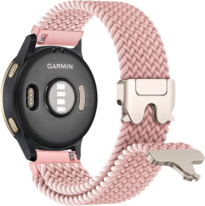 Braided Bands Compatible with Garmin Vivoactive 6/5/3/Venu 2 Plus/Forerunner 165/55/645/245 Music, 20mm Parachute Buckle Soft Stretchy Nylon Band for Garmin Venu/Sq/Sq 2/Vivomove HR Men Women