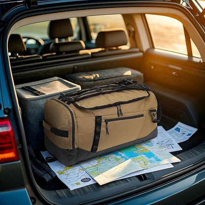 Large Travel Duffle Bag Backpack for Men Women 70L Big Sports Gym Bag with Shoe Compartment Heavy Duty Duffel Bags with Padded Straps for Weekend Overnight Camping, Brown