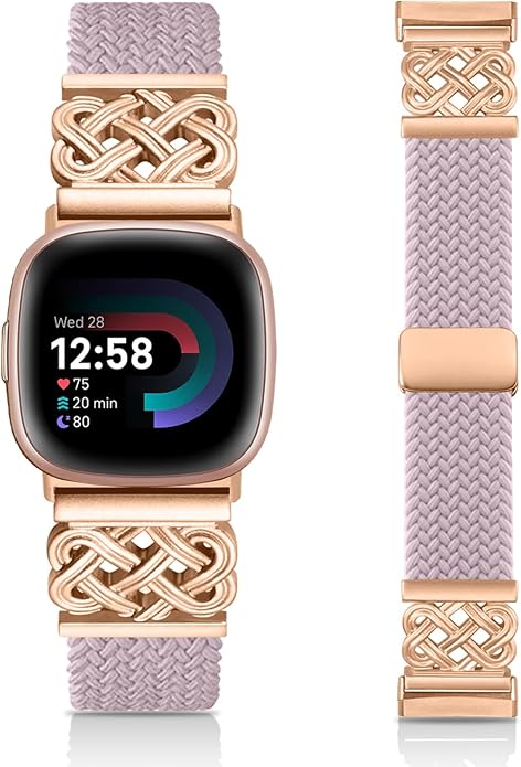 Braided Band Compatible with Fitbit Versa 4 Bands for Woman/Versa 3/Sense 1/Sense 2 Band, Magnetic Clasp Fabric Nylon with Designer Interlock Buckle Straps for Fitbit Versa4/3/Sense1/2
