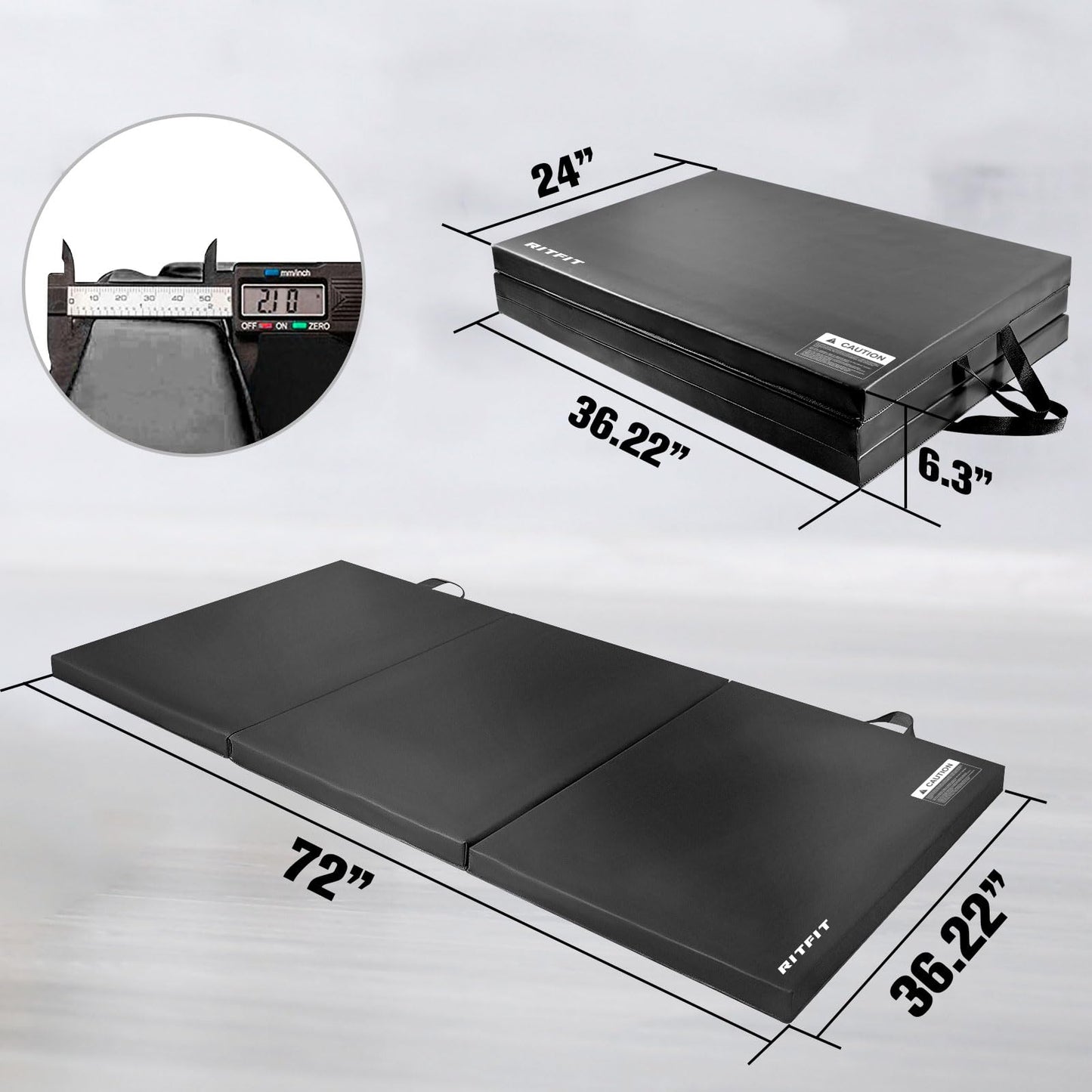RitFit Upgraded Folding Exercise Mat, 2 Inch Thick Gymnastics Mat