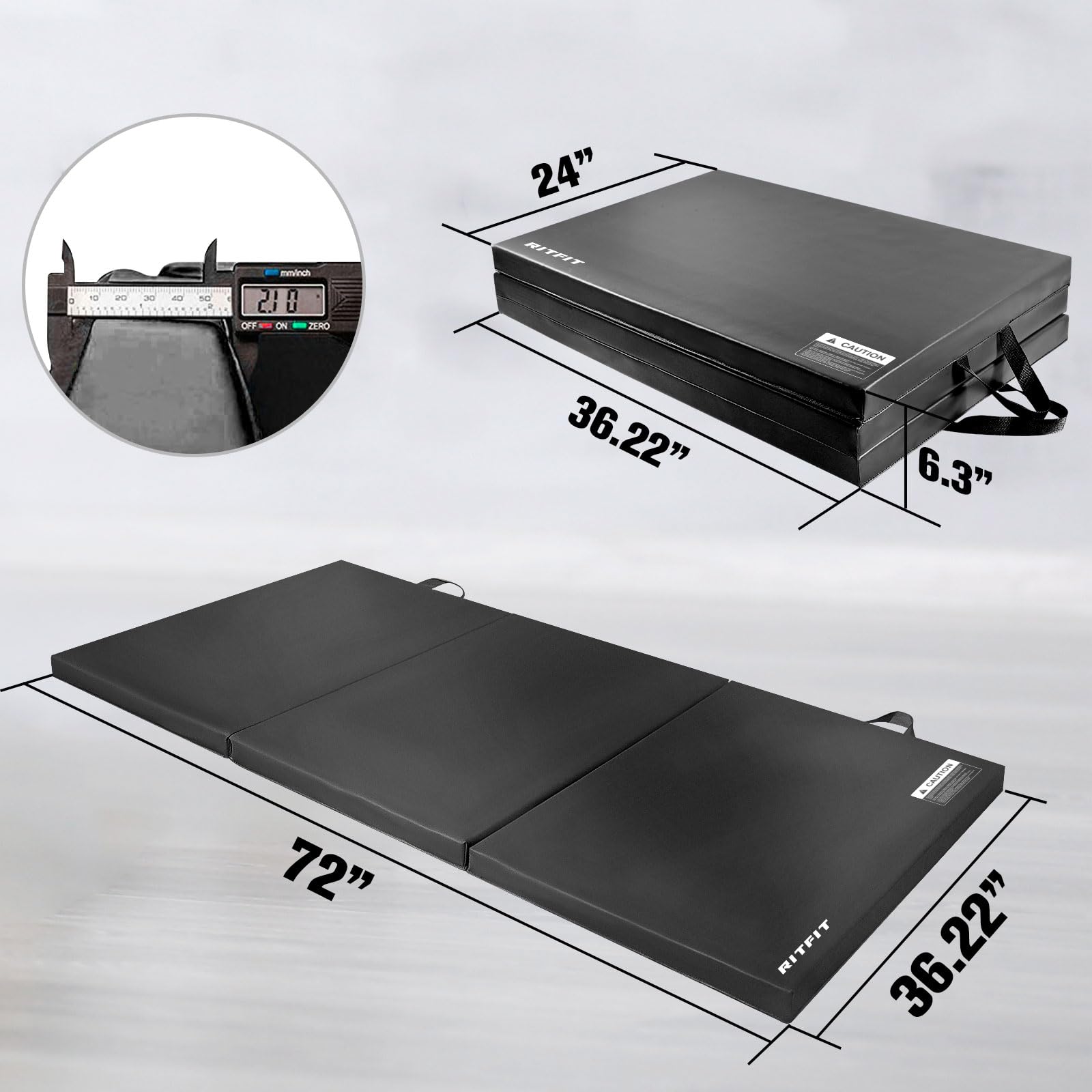 RitFit Upgraded Folding Exercise Mat, 2 Inch Thick Gymnastics Mat