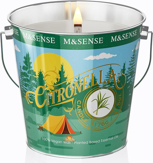 M&SENSE Citronella Candles Outdoor, 220 Hours Burn Citronella Oil Soy Candle for Patio Camping